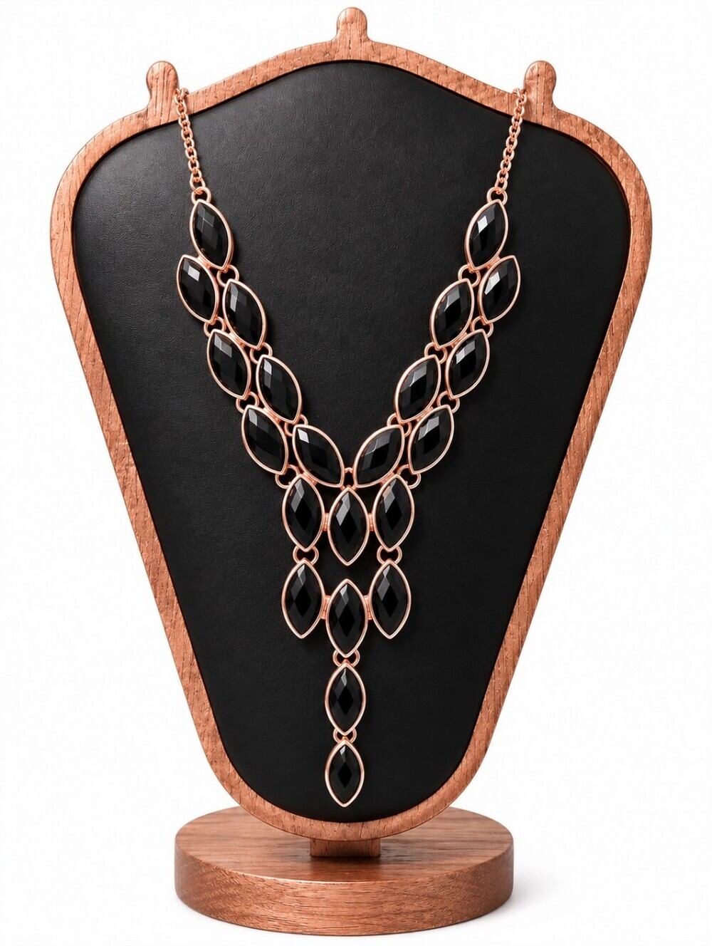 Rose Gold-Tone Black Stone Y-Shape Statement Necklace